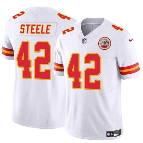 Men & Women & Youth Kansas City Chiefs #42 Carson Steele White 2023 F.U.S.E. Vapor Untouchable Limited Football Stitched Jersey